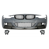 [Zostava Predný nárazník vhodný pre BMW 3er F30 F31 Sedan Touring (2011-novší) M-Performance Design s mriežkami na ľadvinky Dvojitý pruh klavírna čierna]
