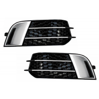 [Bočné mriežky Kryty hmlových svetiel vhodné pre Audi A1 8X (2010-2015) RS1 Design Black s vložkami z brúseného hliníka]