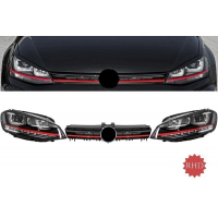[Montážne svetlomety 3D LED FLOWING Dynamické sekvenčné odbočovacie svetlo RHD s mriežkou vhodné pre VW Golf 7 VII (2012-2017) ČERVENÁ R20 GTI Look]