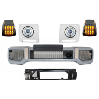 [Predný nárazník s krytmi svetlometov LED DRL vhodné pre Mercedes Trieda G W463 (od roku 1989) Predné svetlomety Chrómové a natáčacie svetlá Dizajn G65]