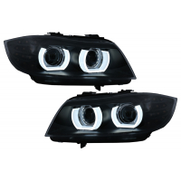 [3D Angel Eyes LED DRL xenónové svetlomety vhodné pre BMW radu 3 E90 E91 LCI s AFS (2008-2011) čierna]