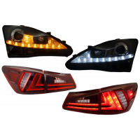 [Zostava LED DRL svetlomety Dynamická smerovka so zadnými svetlami Full LED Červená Číra vhodná pre LEXUS IS XE20 (2006-2013) Facelift XE30 Dizajn]