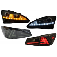 [Zostava LED DRL svetlomety Dynamická smerovka so zadnými svetlami Full LED dymové vhodné pre LEXUS IS XE20 (2006-2013) Facelift XE30 Dizajn]