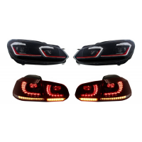 [LED svetlomety a zadné svetlomety vhodné pre VW Golf 6 VI (2008-2013) s Faceliftom G7.5 GTI Look Červené plynulé dynamické sekvenčné natáčacie svetlá LHD]