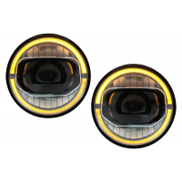 [7-palcové CREE LED svetlomety DRL Angel Eye Amber vhodné pre Jeep Wrangler JK (2007-2017) prestavba na model 2018+]