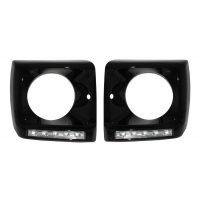 [Čierne kryty svetlometov s LED DRL Chrómové denné svetlá vhodné pre Mercedes triedy G W463 (od roku 1989) G65 Design Black]