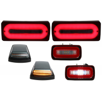 [Full LED zadné svetlá svetelná lišta s hmlovým svetlom a odbočovacími svetlami údené vhodné pre MERCEDES Benz G-class W463 (1989-2015) Červené dynamické sekvenčné natáčacie svetlá]