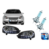[Predné svetlomety LED DRL s OSRAM COOL BLUE INTENSE H7 Halogénová svetlomet vhodná pre VW Golf V 5 Jetta 5 (2003-2009) Čierny dizajn]