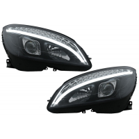 [LED predné svetlomety Tubusové svetlo vhodné pre Mercedes triedy C W204 S204 (2007-2010) čierne so sekvenčnými dynamickými natáčacími svetlami]